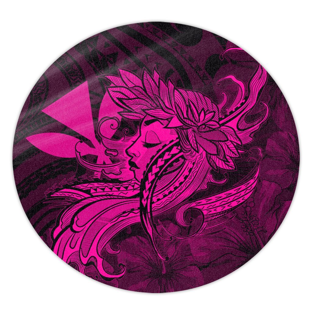 Hawaiian Map Hula Girl Hibiscus Kanaka Polynesian Round Carpet - Pink - AH Round Carpet Luxurious Plush - Polynesian Pride