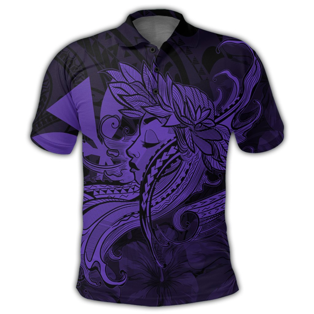 Hawaiian Map Hula Girl Hibiscus Kanaka Polynesian Polo Shirt Purple - Polynesian Pride