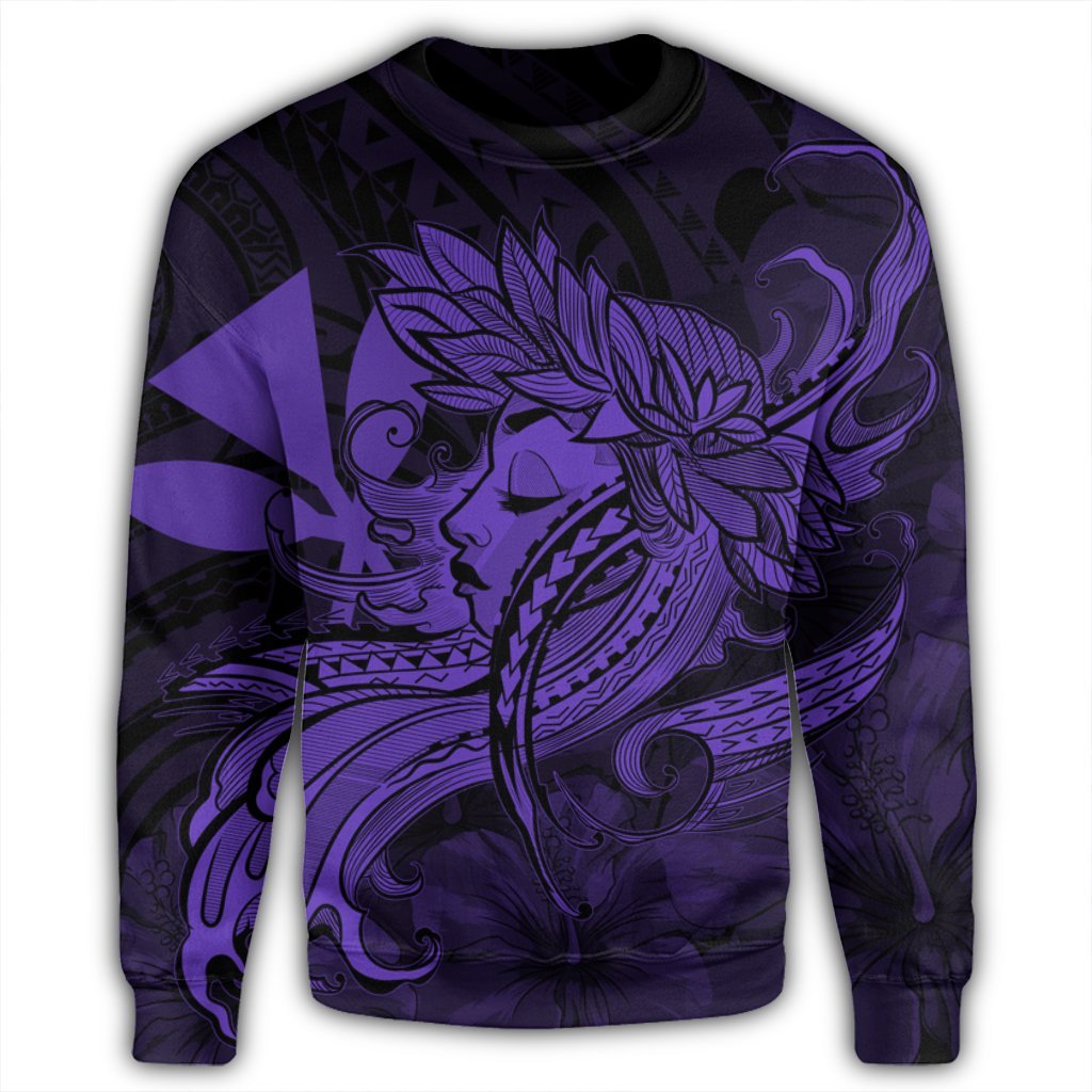 Hawaiian Map Hula Girl Hibiscus Kanaka Polynesian Sweatshirt - Purple - AH - Polynesian Pride