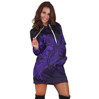 Hawaiian Map Hula Girl Hibiscus Kanaka Polynesian Hoodie Dress - Purple - AH - Polynesian Pride