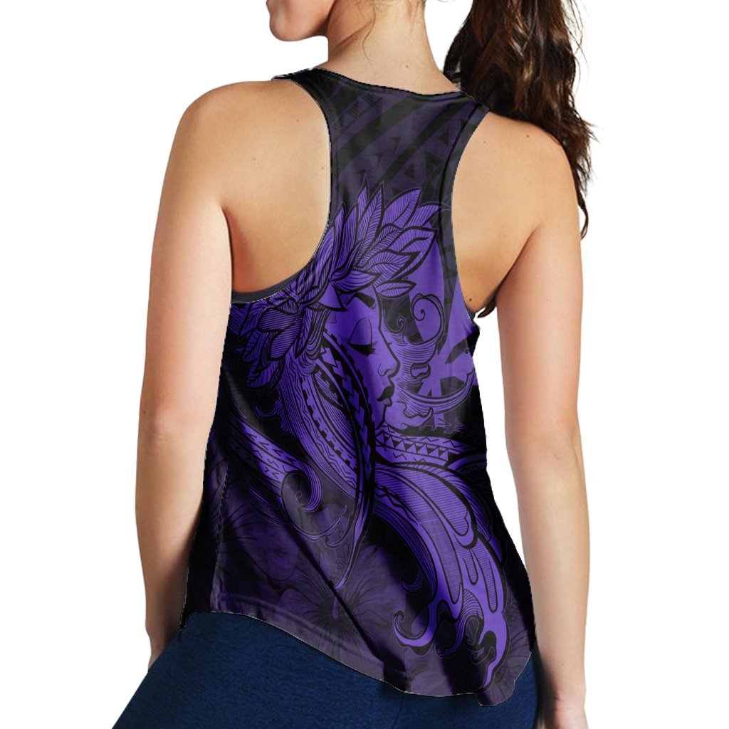 Hawaiian Map Hula Girl Hibiscus Kanaka Polynesian Racerback Tank - Purple - AH - Polynesian Pride