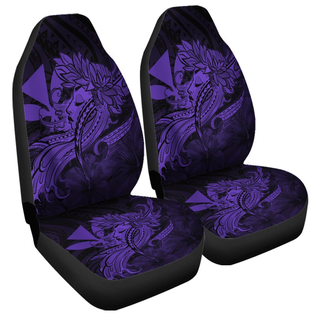 Hawaiian Map Hula Girl Hibiscus Kanaka Polynesian Car Seat Covers - Purple - AH Universal Fit Black - Polynesian Pride