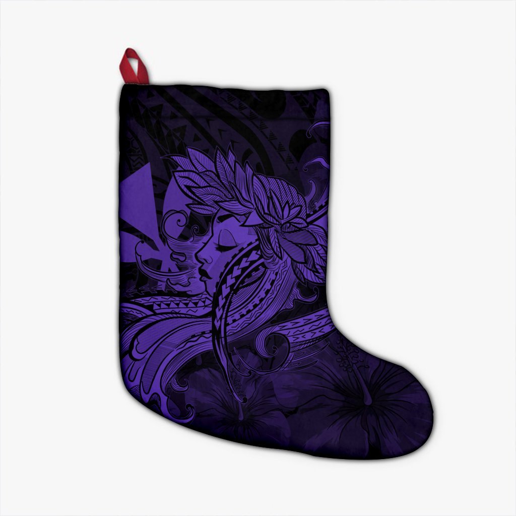 Hawaiian Map Hula Girl Hibiscus Kanaka Polynesian Christmas Stocking - Purple - AH Christmas Stocking 26 X 42 cm Black - Polynesian Pride