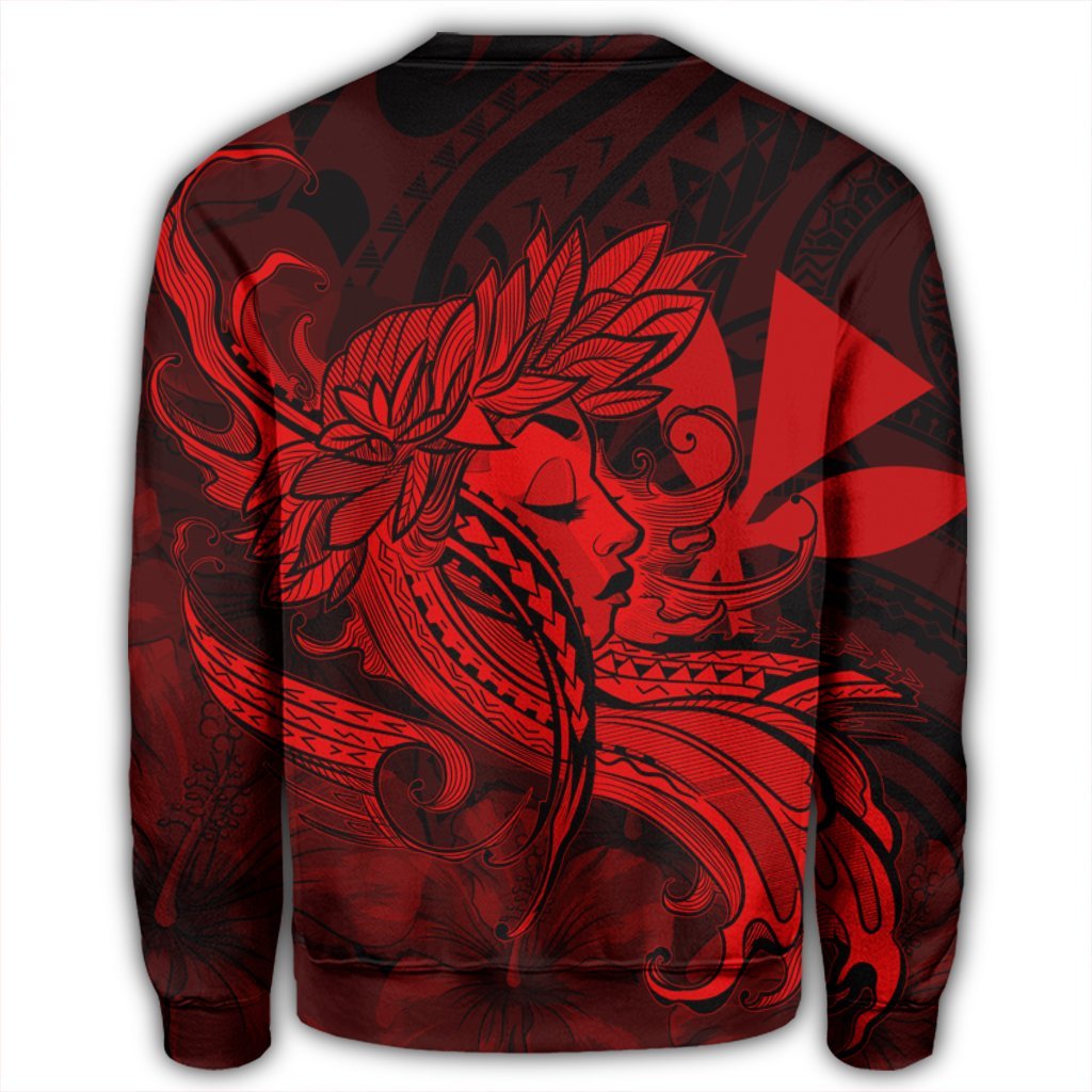 Hawaiian Map Hula Girl Hibiscus Kanaka Polynesian Sweatshirt - Red - AH - Polynesian Pride