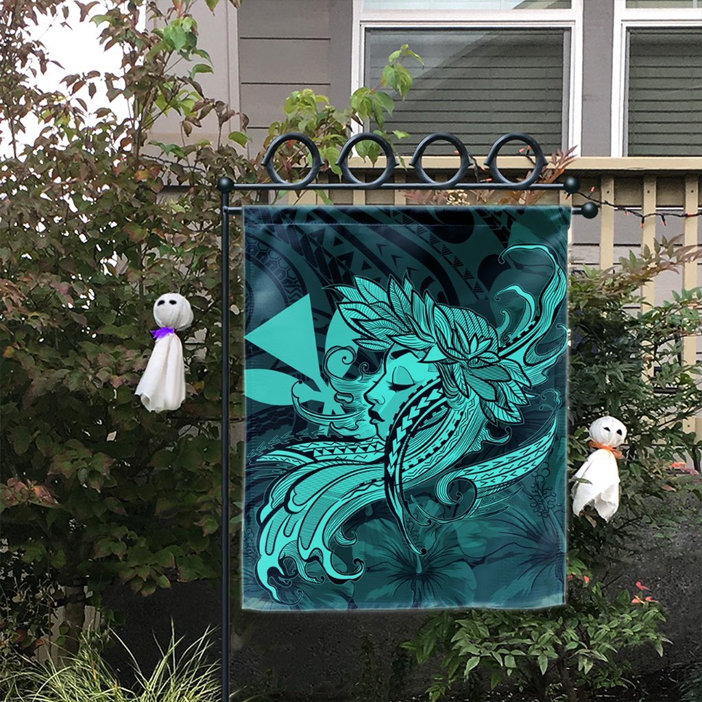 Hawaiian Map Hula Girl Hibiscus Kanaka Polynesian Flag - Turquoise - AH - Polynesian Pride