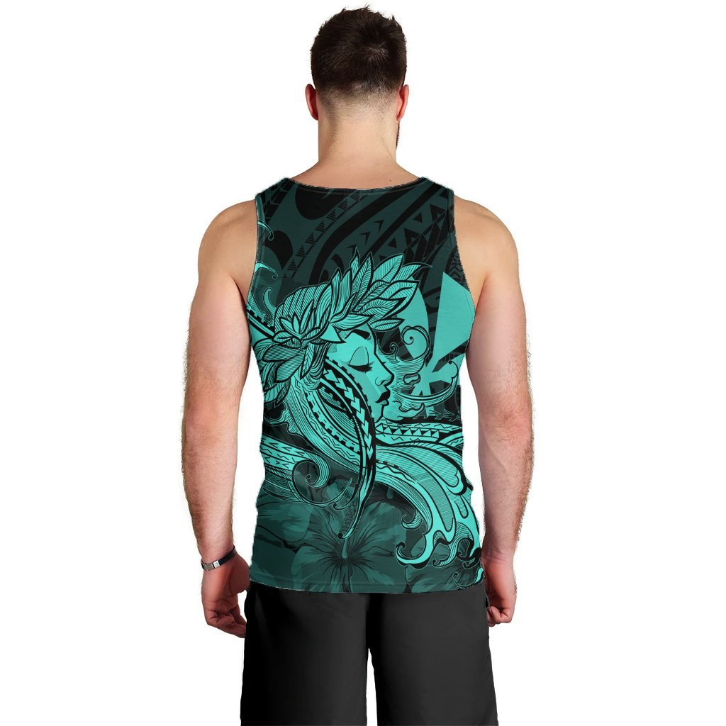 Hawaiian Map Hula Girl Hibiscus Kanaka Polynesian Tank Top - Turquoise - AH - Polynesian Pride