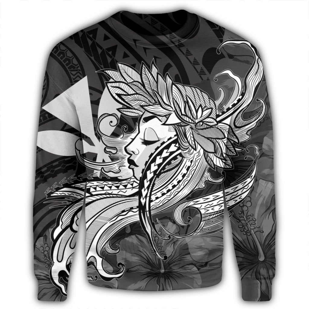 Hawaiian Map Hula Girl Hibiscus Kanaka Polynesian Sweatshirt - White - AH - Polynesian Pride