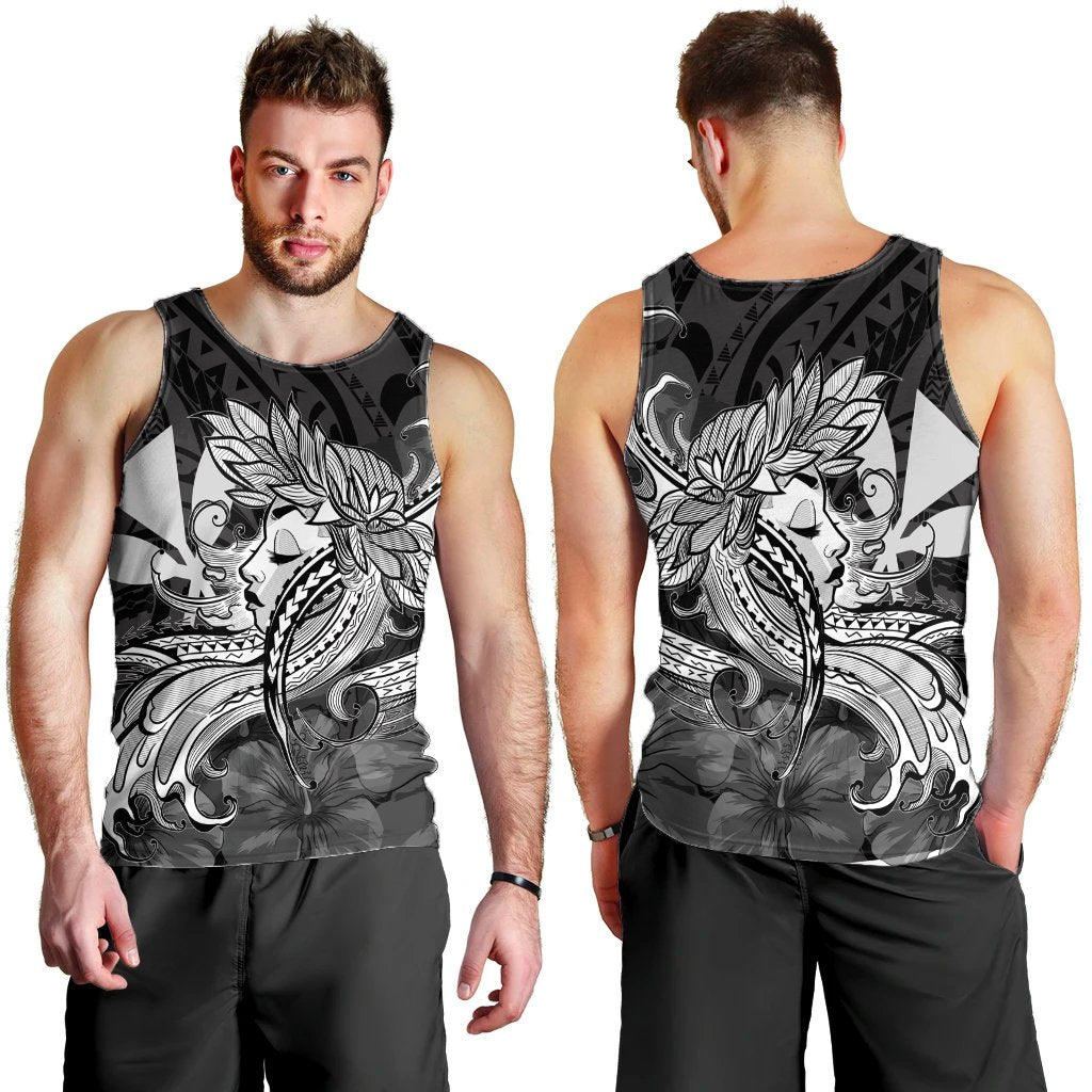 Hawaiian Map Hula Girl Hibiscus Kanaka Polynesian Tank Top - White - AH - Polynesian Pride