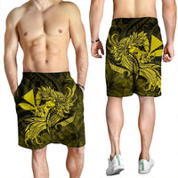 Hawaiian Map Hula Girl Hibiscus Kanaka Polynesian Men's Shorts - Yellow - AH - Polynesian Pride