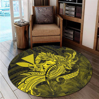 Hawaiian Map Hula Girl Hibiscus Kanaka Polynesian Round Carpet - Yellow - AH - Polynesian Pride