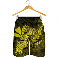 Hawaiian Map Hula Girl Hibiscus Kanaka Polynesian Men's Shorts - Yellow - AH - Polynesian Pride