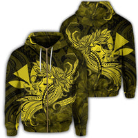 Hawaiian Map Hula Girl Hibiscus Kanaka Polynesian Zip Hoodie Yellow Unisex Art - Polynesian Pride