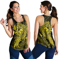 Hawaiian Map Hula Girl Hibiscus Kanaka Polynesian Racerback Tank - Yellow - AH Black - Polynesian Pride