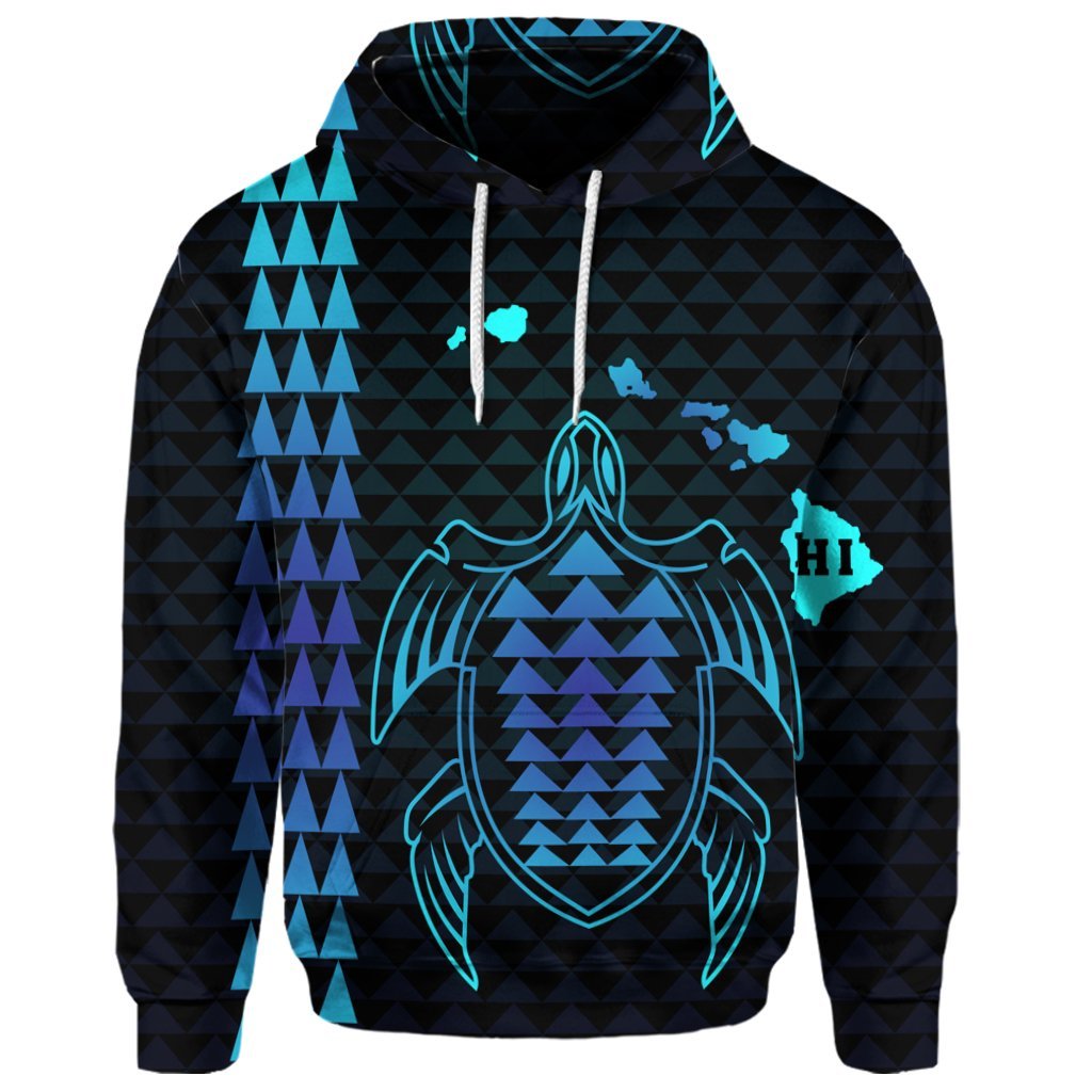 Custom Hawaiian Map Kakau Turtle Polynesian Hoodie Blue - Polynesian Pride