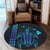 Hawaiian Map Kakau Turtle Polynesian Round Carpet - Blue - AH - Polynesian Pride