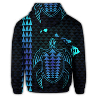 Hawaiian Map Kakau Turtle Polynesian Zip Hoodie Blue - Polynesian Pride
