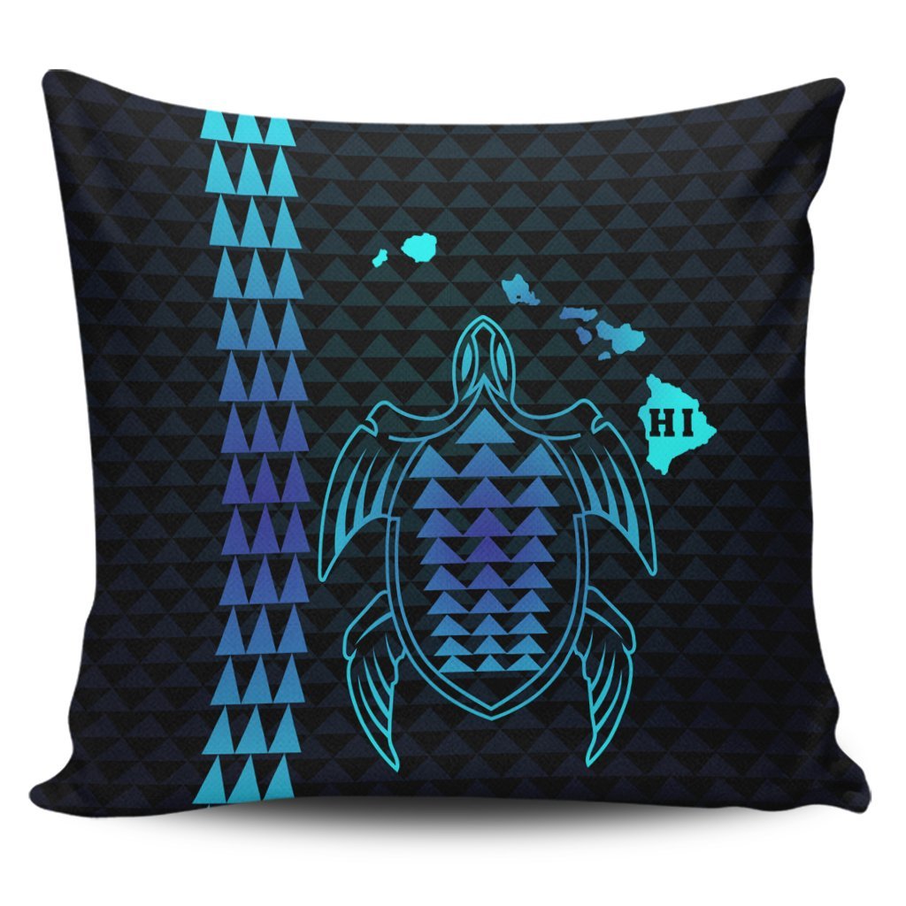 Hawaiian Map Kakau Turtle Polynesian Pillow Covers - Blue - AH Pillow Covers Black - Polynesian Pride