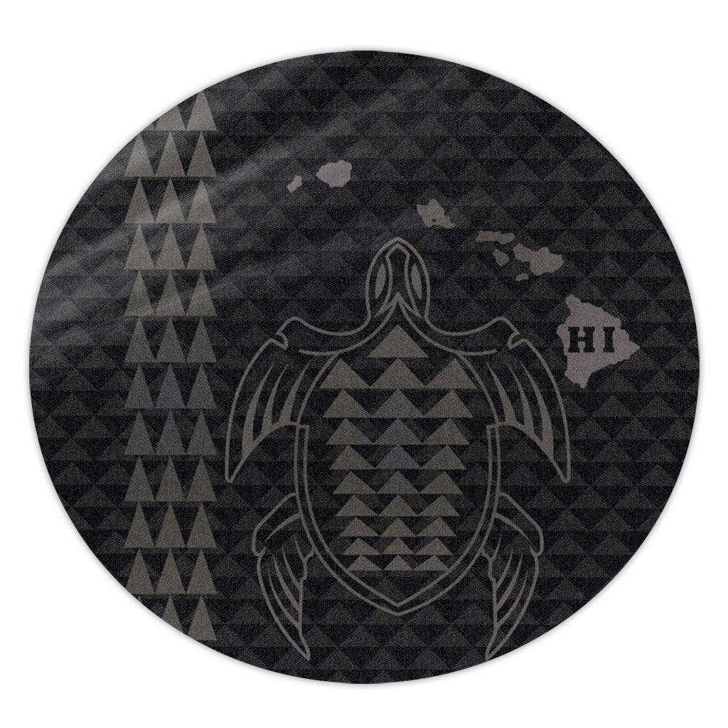 Hawaiian Map Kakau Turtle Polynesian Round Carpet - Gray - AH Round Carpet Luxurious Plush - Polynesian Pride