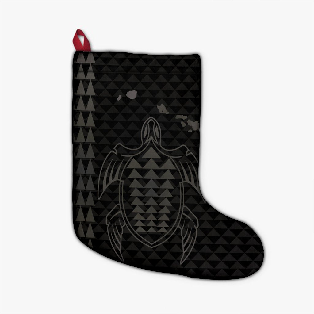 Hawaiian Map Kakau Turtle Polynesian Christmas Stocking - Gray - AH Christmas Stocking 26 X 42 cm Black - Polynesian Pride