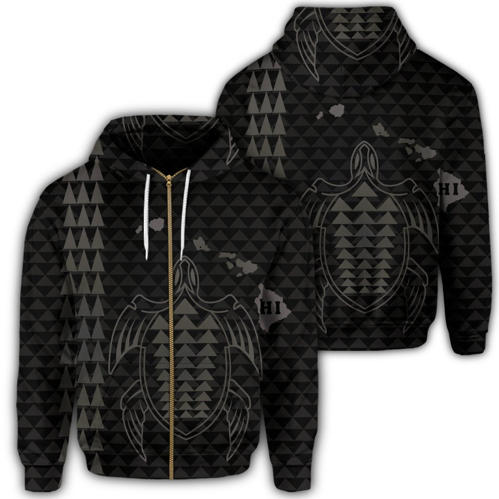 Hawaiian Map Kakau Turtle Polynesian Zip Hoodie Gray Polyester - Polynesian Pride