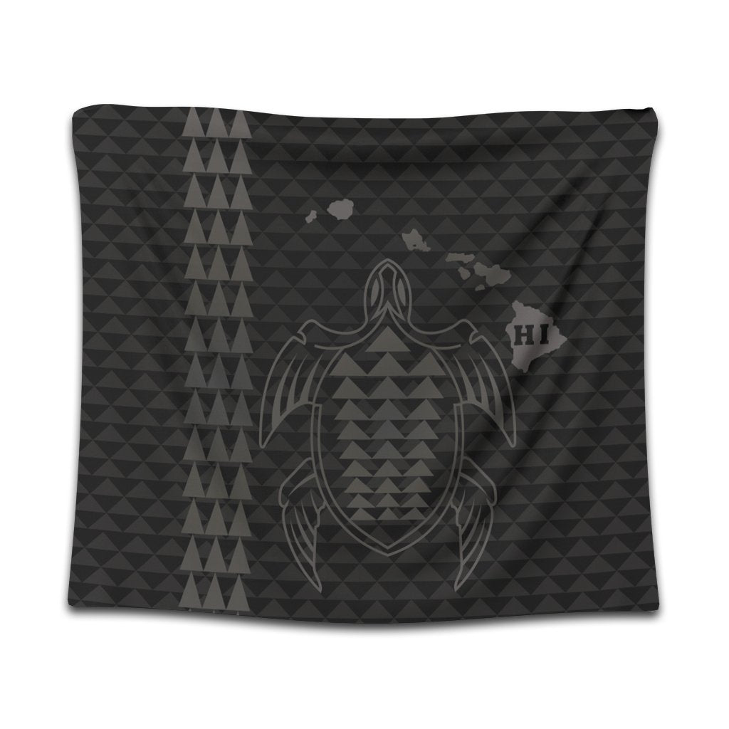 Hawaiian Map Kakau Turtle Polynesian Tapestry - Gray - AH Wall Tapestry Black - Polynesian Pride