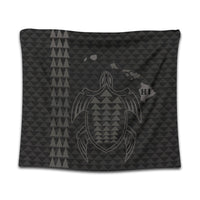 Hawaiian Map Kakau Turtle Polynesian Tapestry - Gray - AH Wall Tapestry Black - Polynesian Pride
