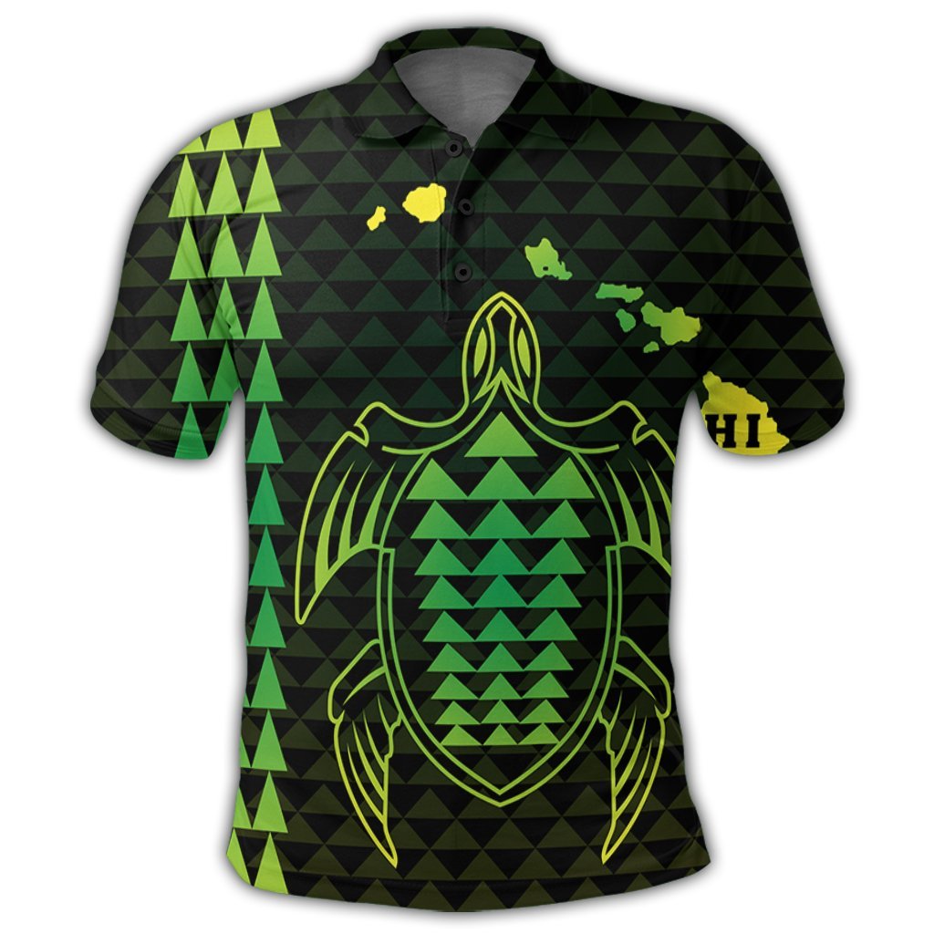Hawaiian Map Kakau Turtle Polynesian Polo Shirt Green - Polynesian Pride