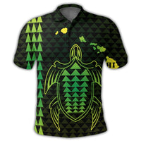 Hawaiian Map Kakau Turtle Polynesian Polo Shirt Green - Polynesian Pride
