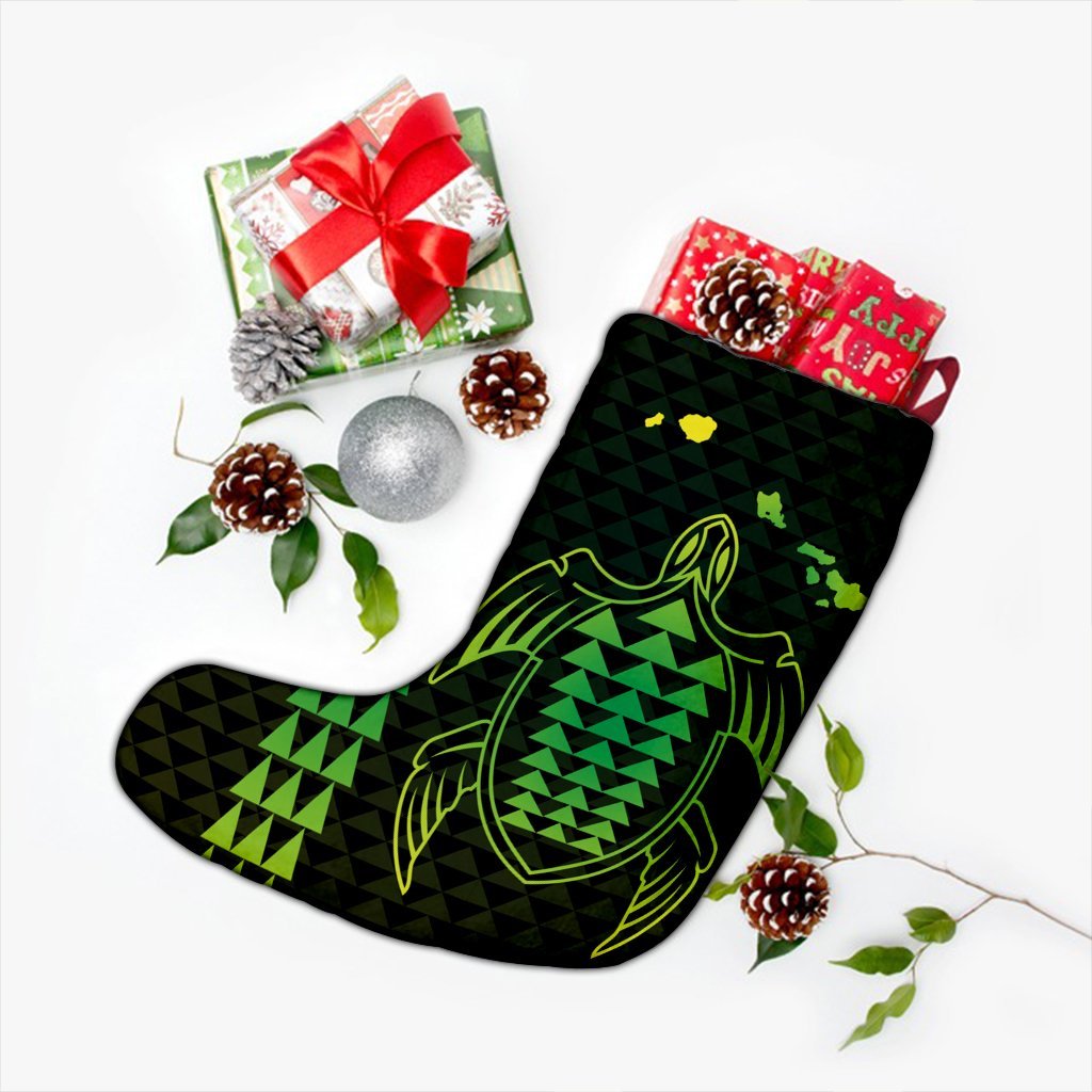 Hawaiian Map Kakau Turtle Polynesian Christmas Stocking - Green - AH - Polynesian Pride