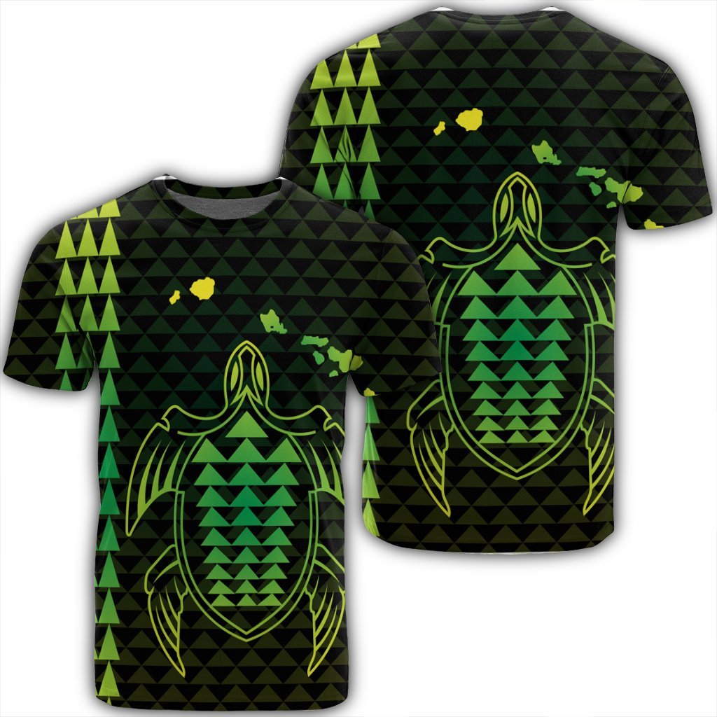 Hawaiian Map Kakau Turtle Polynesian T Shirt Green Unisex Black - Polynesian Pride