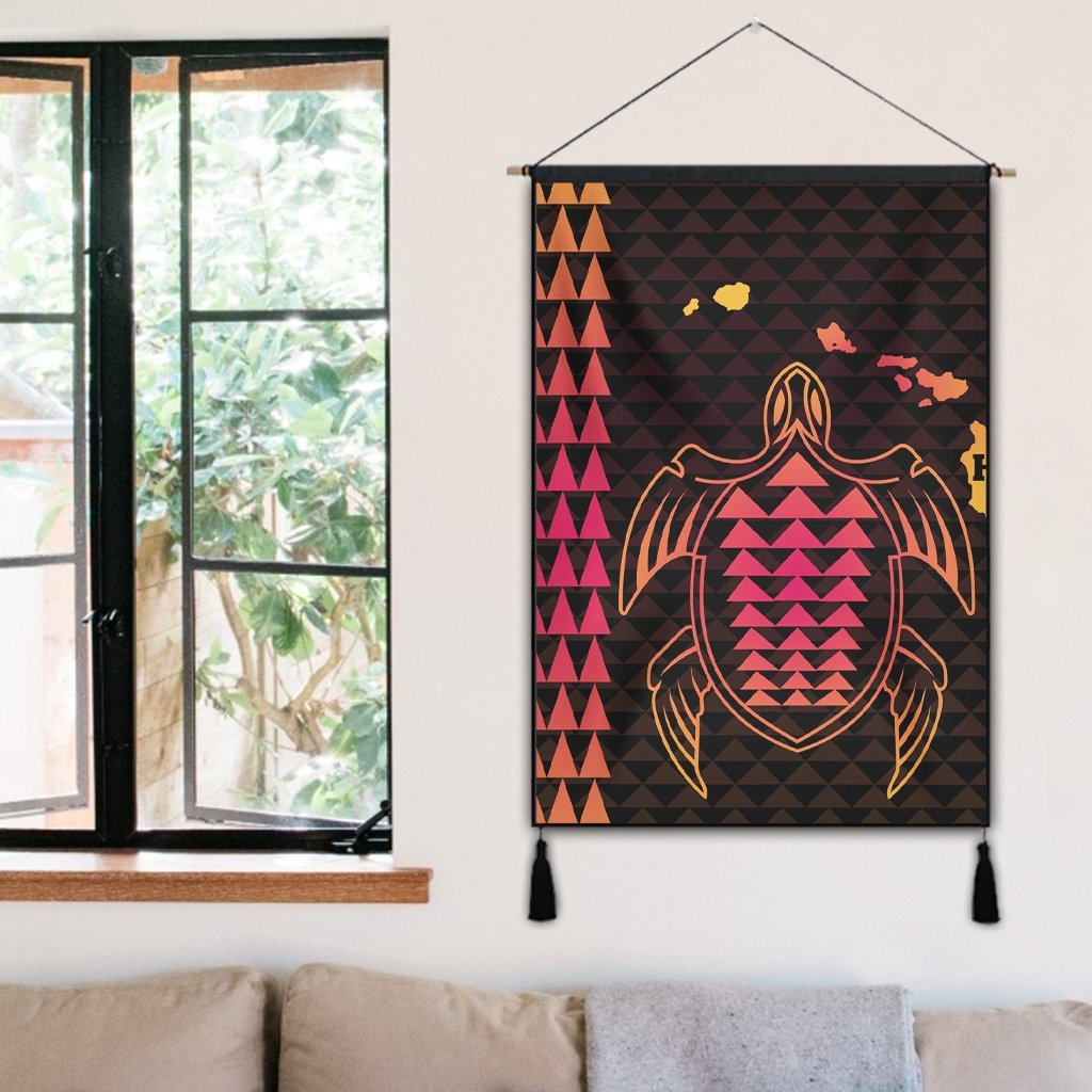 Hawaiian Map Kakau Turtle Polynesian Hanging Poster - Orange - AH - Polynesian Pride