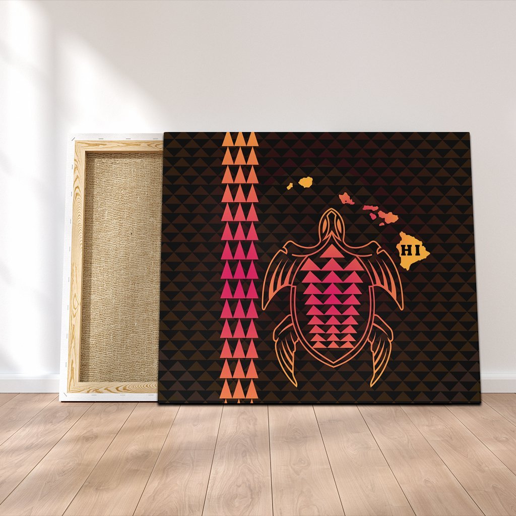 Hawaiian Map Kakau Turtle Polynesian Canvas - Orange - AH Canvas Poly-cotton - Polynesian Pride