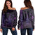 Hawaiian Map Kakau Turtle Polynesian Women's Off Shoulder Sweater - Purple - AH Black - Polynesian Pride