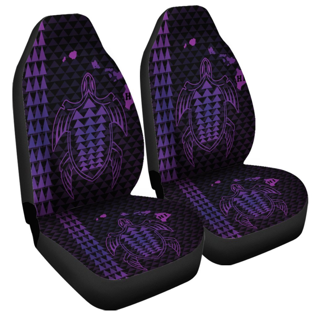 Hawaiian Map Kakau Turtle Polynesian Car Seat Covers - Purple - AH Universal Fit Black - Polynesian Pride