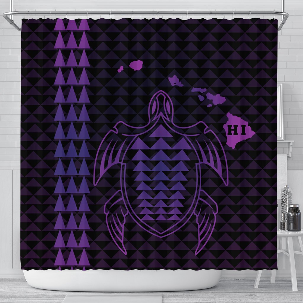 Hawaiian Map Kakau Turtle Polynesian Shower Curtain - Purple - AH 177 x 172 (cm) Black - Polynesian Pride