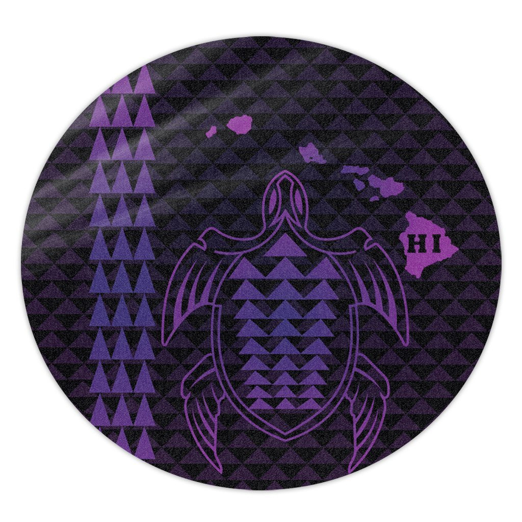 Hawaiian Map Kakau Turtle Polynesian Round Carpet - Purple - AH Round Carpet Luxurious Plush - Polynesian Pride