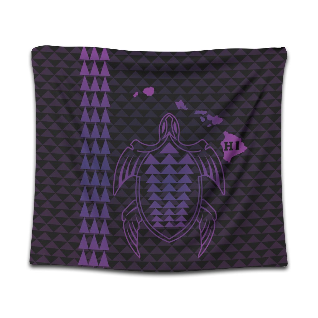 Hawaiian Map Kakau Turtle Polynesian Tapestry - Purple - AH Wall Tapestry Black - Polynesian Pride