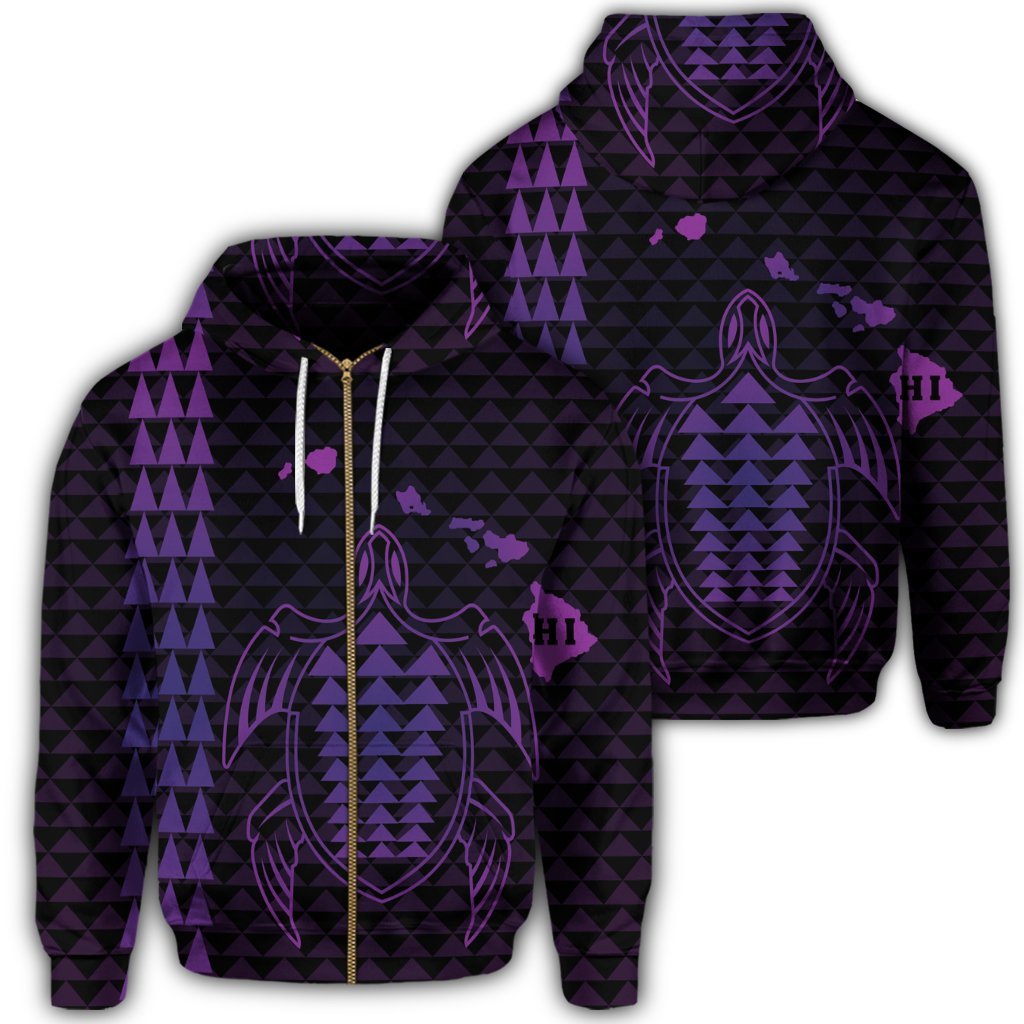 Hawaiian Map Kakau Turtle Polynesian Zip Hoodie Purple Unisex Art - Polynesian Pride