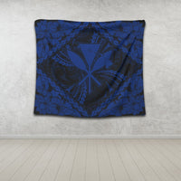 Hawaiian Map Kanaka Hibiscus Blue Polynesian Tapestry - AH - Polynesian Pride