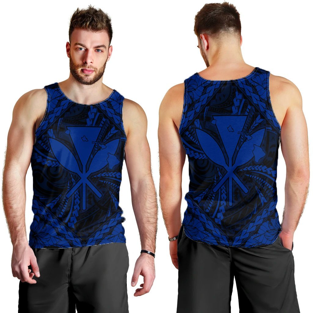 Hawaiian Map Kanaka Hibiscus Blue Polynesian Tank Top - AH - Polynesian Pride
