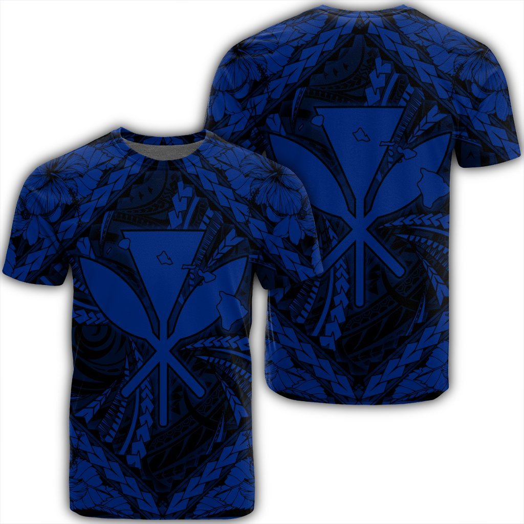 Hawaiian Map Kanaka Hibiscus Blue Polynesian T Shirt Unisex Black - Polynesian Pride