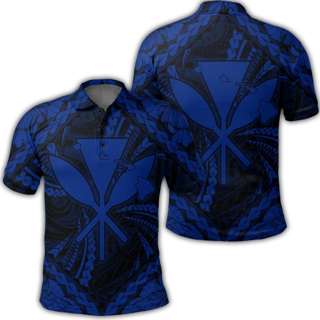 Hawaiian Map Kanaka Hibiscus Blue Polynesian Polo Shirt Unisex Black - Polynesian Pride