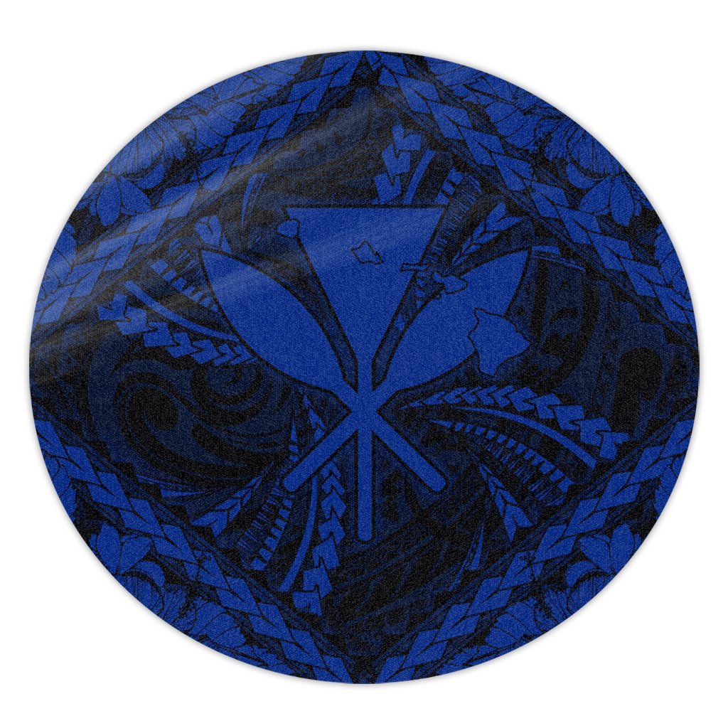 Hawaiian Map Kanaka Hibiscus Blue Polynesian Round Carpet - AH Round Carpet Luxurious Plush - Polynesian Pride