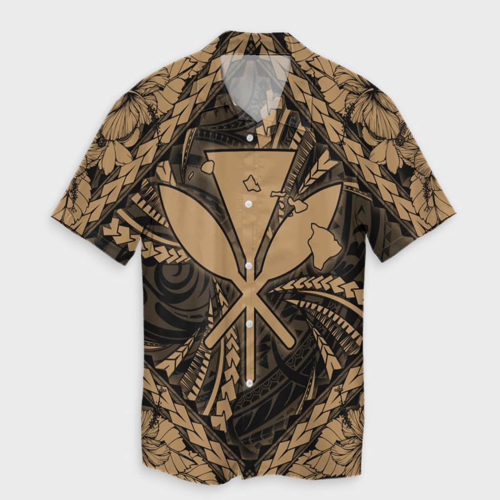 Hawaiian Map Kanaka Hibiscus Gold Polynesian Hawaiian Shirt - AH Unisex Black - Polynesian Pride