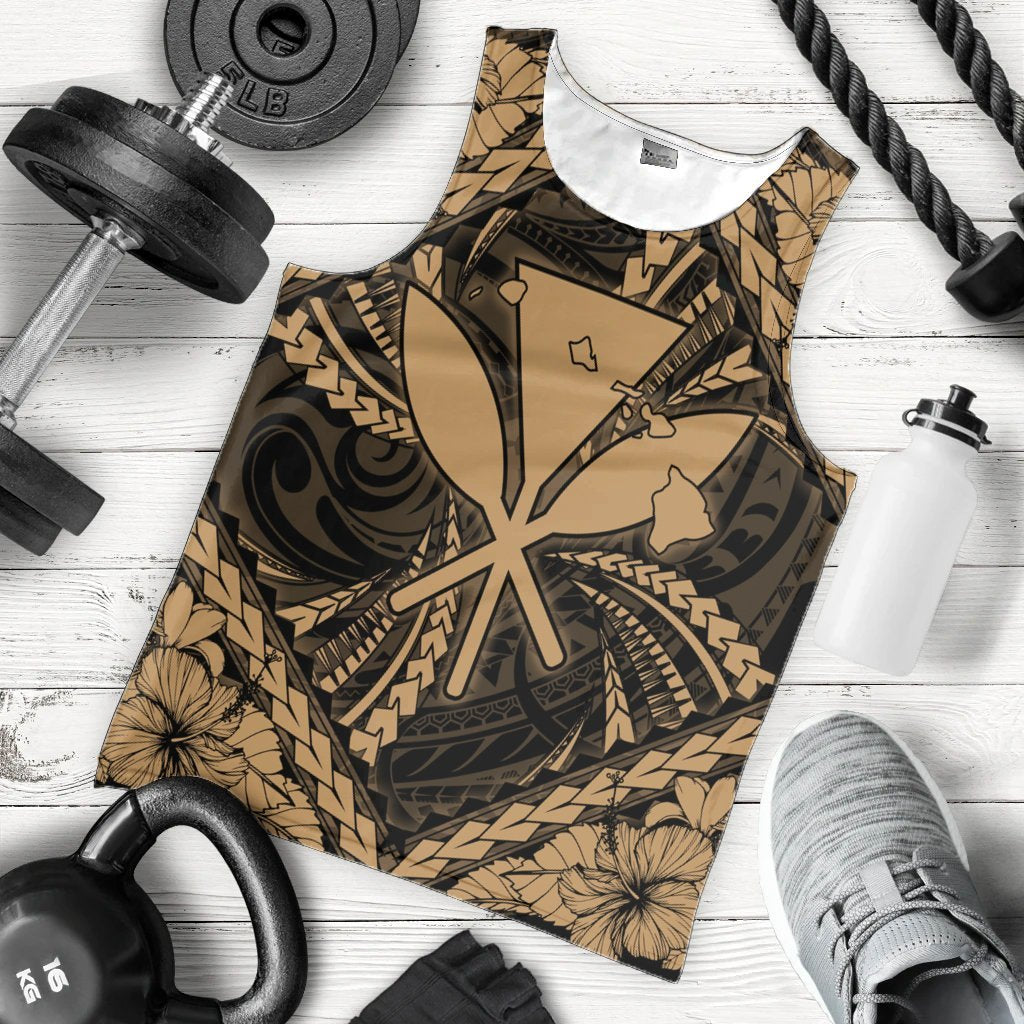 Hawaiian Map Kanaka Hibiscus Gold Polynesian Tank Top - AH - Polynesian Pride
