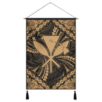 Hawaiian Map Kanaka Hibiscus Gold Polynesian Hanging Poster - AH Hanging Poster Cotton And Linen - Polynesian Pride