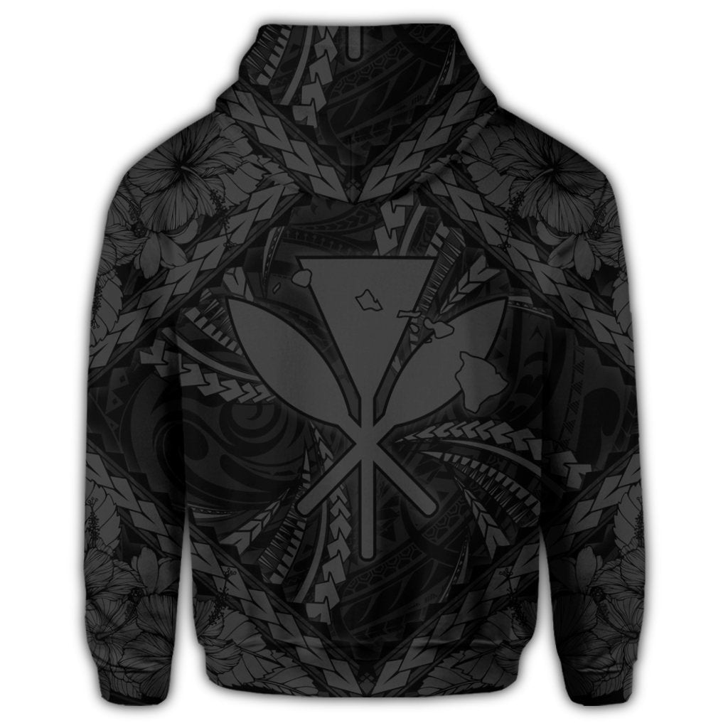 Hawaiian Map Kanaka Hibiscus Gray Polynesian Zip Hoodie - Polynesian Pride