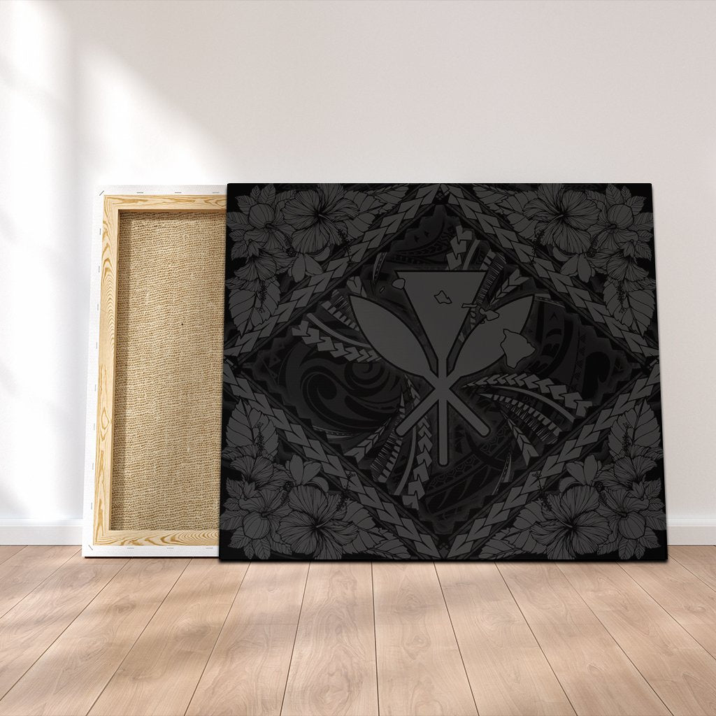 Hawaiian Map Kanaka Hibiscus Gray Polynesian Canvas - AH Canvas Poly-cotton - Polynesian Pride