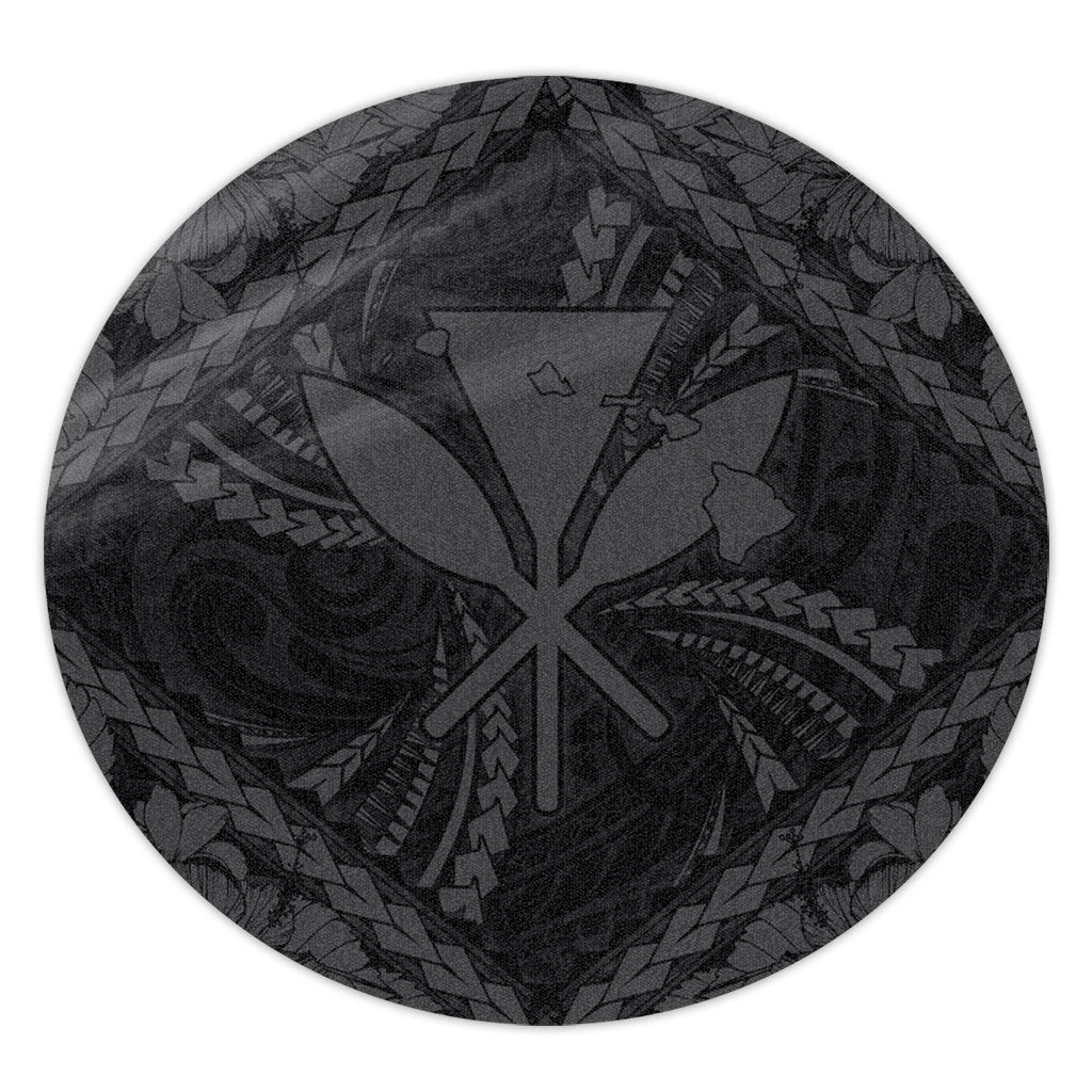 Hawaiian Map Kanaka Hibiscus Gray Polynesian Round Carpet - AH Round Carpet Luxurious Plush - Polynesian Pride