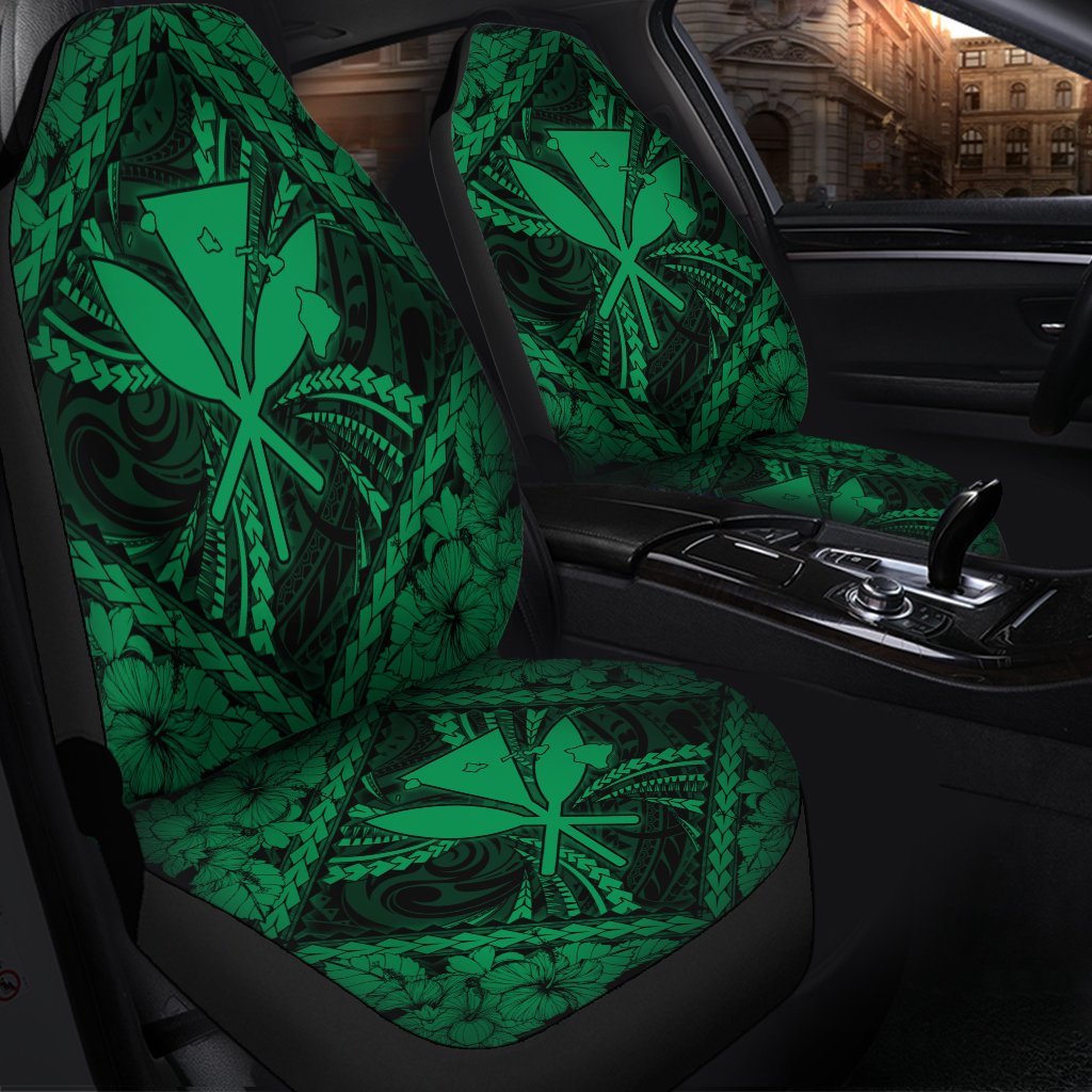 Hawaiian Map Kanaka Hibiscus Green Polynesian Car Seat Covers - AH - Polynesian Pride